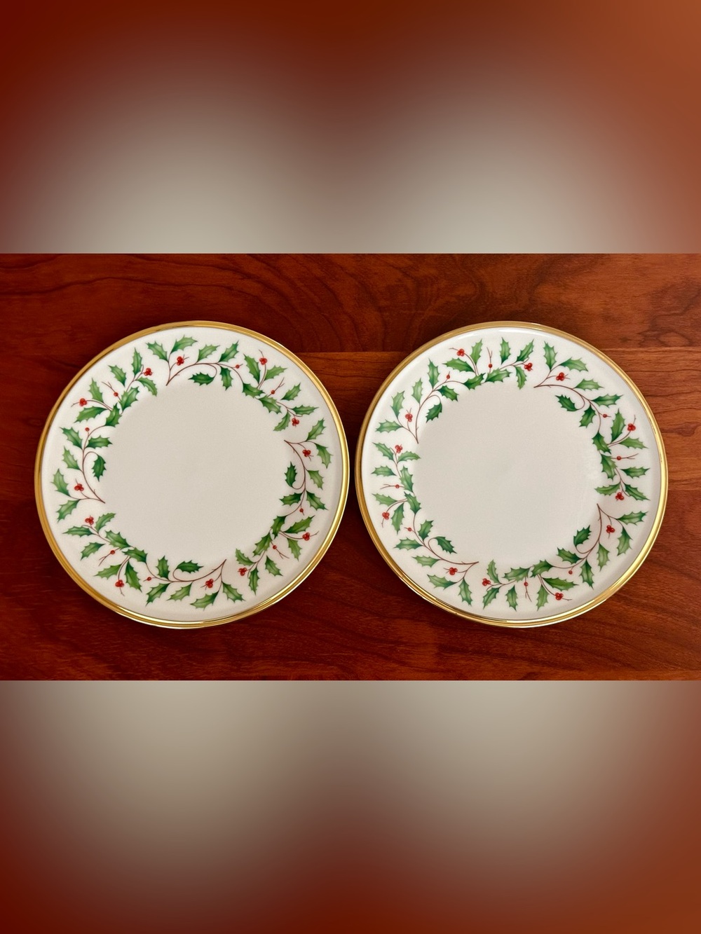 LENOX Holiday (Dimension) Collection 2 Salad Plates 8 1/8” Gold rim Pre-owned